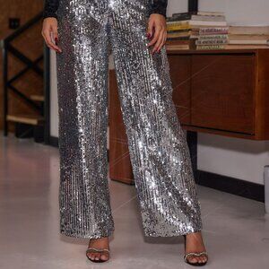 12th Tribe California Dreaming Silver Sequin Trousers Size L